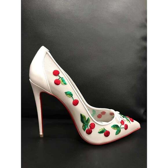 Christian Louboutin Cherrypump 100 White Red Cherry Bridal Shoe Pump Heel 39.5 - Picture 4 of 12
